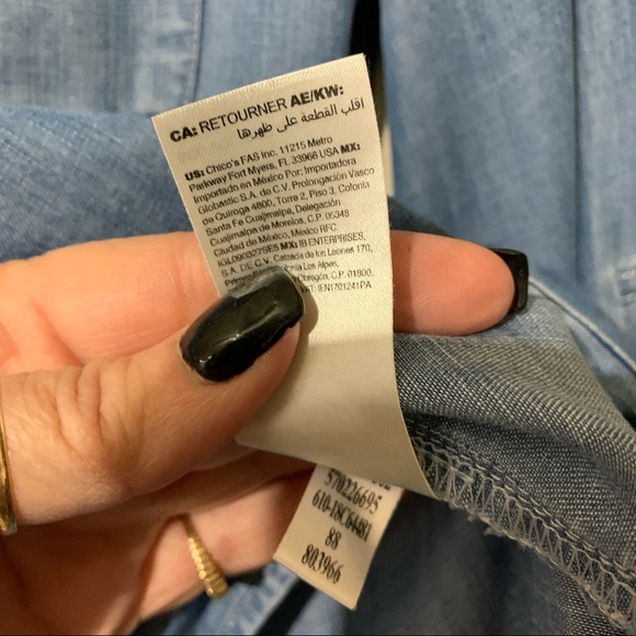 Chico’s Half Button Denim Blouse with Roll Sleeves - Picture 14 of 16